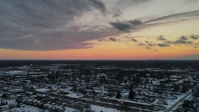 Winter sunset Detroit Michigan