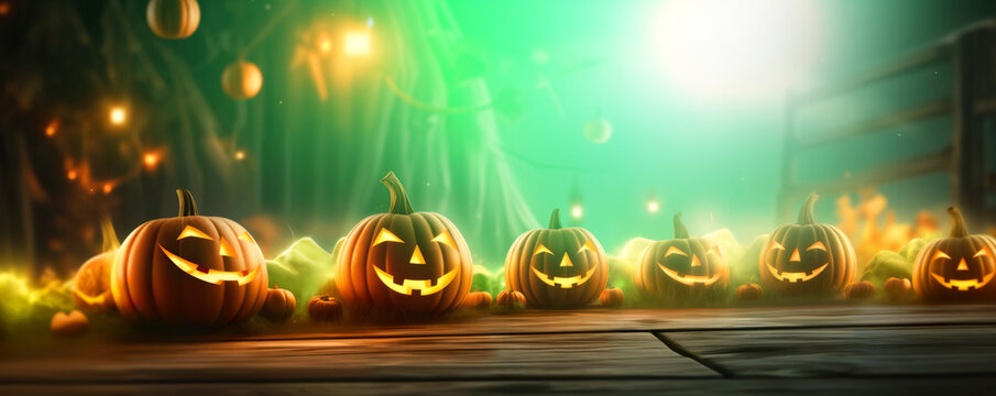 Halloween concept Card Party Pumpkins In Graveyard render 3d