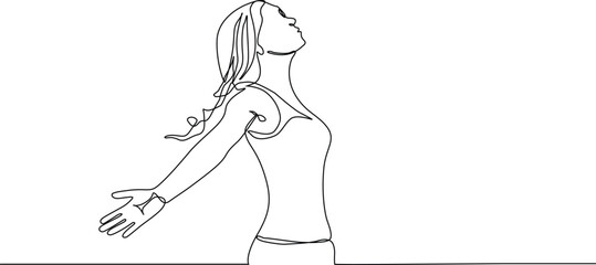 A Woman Extending her Arms in Continuous line art or a single line Drawing is a peaceful image. © Satveer