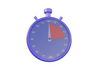 Stopwatch icon on isolated background. chronometer timer showing number minutes start and finish. creative concept. minimal cartoon style. 3d render illustration