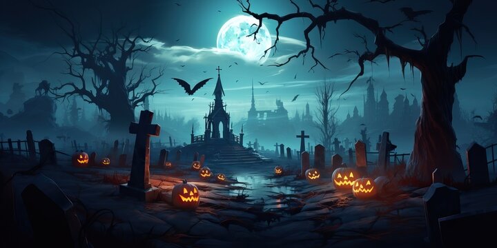 Halloween wallpaper with a cemetery at night