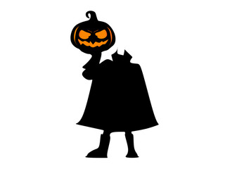 Ghost Knight vector, the Headless Horseman from lore, and a head pumpkin carved for Halloween, isolated on background.