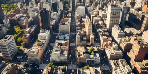 Fototapeta premium eye view image of a bustling cityscape New York city from above, providing a unique perspective on daily life, Sony A7, 35 mm lens, F22, Kodak Ektar 100, photorealistic, detail