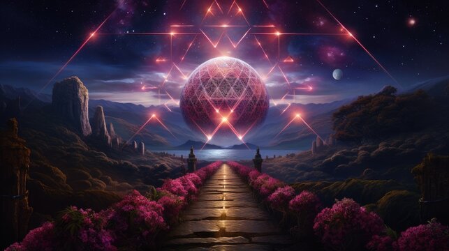 Mystical New Moon Formation Light Codes Surreal Cosmic Landscape