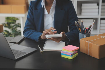 Starting small businesses SME owners female entrepreneurs Write the address on receipt box and...
