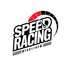 Speed racing logo on white background. Motorsports concept. Checkered flag racing. Vector illustration for design.