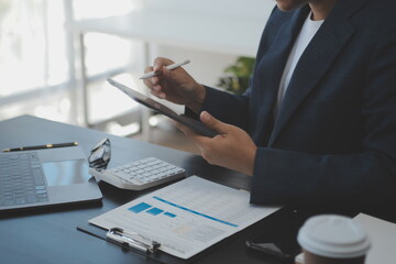 Business Documents, Auditor businesswoman checking searching document legal prepare paperwork or...