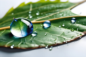 Water drops on leaf. Generative AI