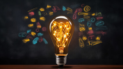 light bulb idea concept on blackboard. generative ai 