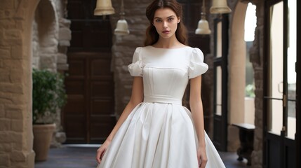 Obraz premium Beautiful bride in wedding luxury dress created with Generative AI technology