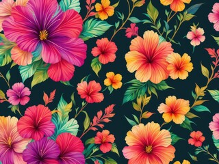 colourful Hibiscus floral pattern