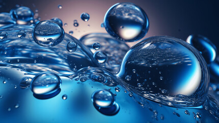 Close-up of bubble water floating in blue water background.