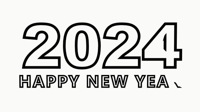 Animation 2024, minimalistic new year greetings. Happy New Year, Black and white .3D render .