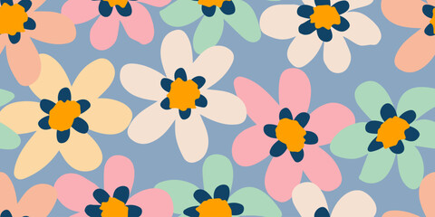 Hand drawn flowers, seamless patterns with floral for fabric, textiles, clothing, wrapping paper, cover, banner, interior decor, abstract backgrounds.