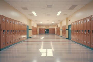 Empty school hallways filled with lockers.