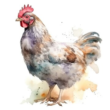 chicken watercolor illustration on white background