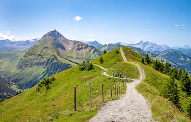 Hiking trail from Rinderberg top gondola station to Horneggli. Gstaad, Switzerland