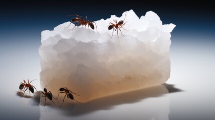 Ants with a cube of sugar.