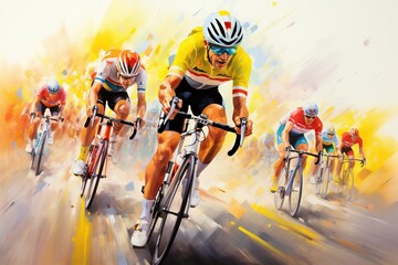 Painting of Tour de France bicycle race.