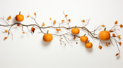 pumpkins and branch on the white background