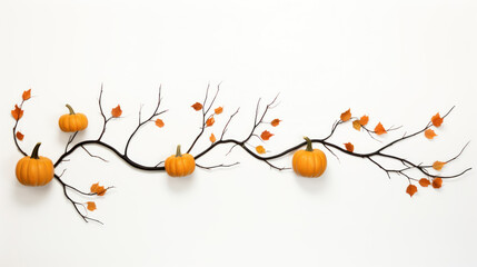 pumpkins and branch on the white background
