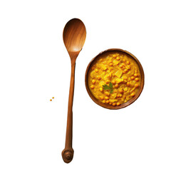 Indian lentil soup and utensil on textuisolated in transparent background