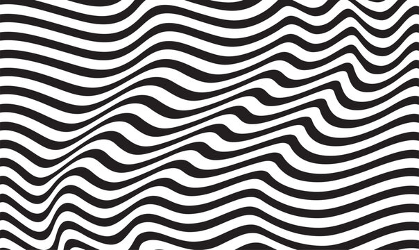Background with wavy lines. Twisted duo tone backgrounds. Abstract pattern from lines, halftone effect. Black and white texture. Minimalist design template for poster, banner, cover, postcard.	