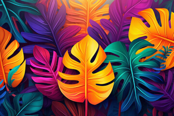 Colorful tropical leaves. Top view shot of home gardening botanical plants.