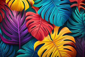 Colorful tropical leaves. Top view shot of home gardening botanical plants.
