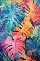 Colorful tropical leaves. Top view shot of home gardening botanical plants.