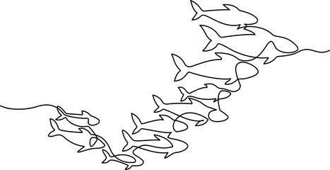 School of fish. Continuous one line art drawing style. © Valenty
