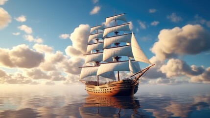 Sailing ship, Beautiful tall ship sailing deep blue waters toward adventure. - obrazy, fototapety, plakaty