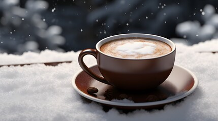 a cup of coffee on white snow
