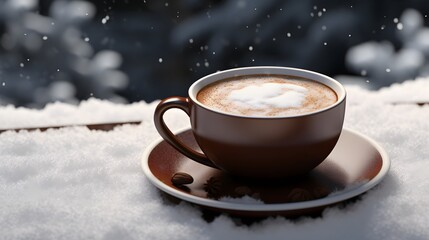 Fototapeta premium a cup of coffee on white snow