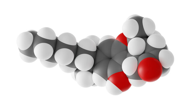 nabilone molecule, antiemetics molecular structure, isolated 3d model van der Waals
