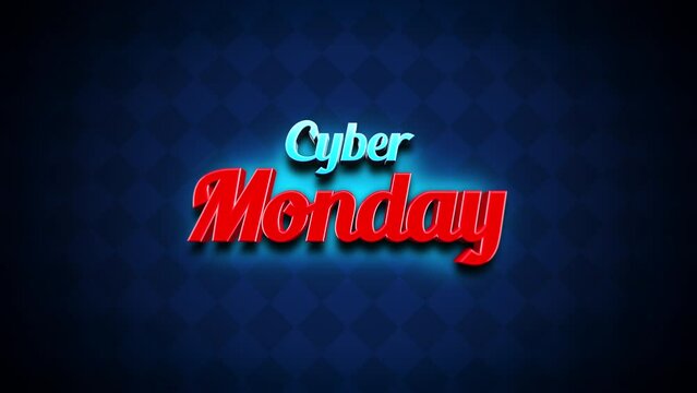 Cyber Monday in cartoon style leaps from a pattern of blue pixels, intertwining modern digital shopping with delightful graphics