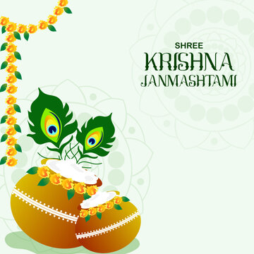 Indian Festival Happy Janmashtami Vector Illustration Hand Drawn Creative Design & Background 