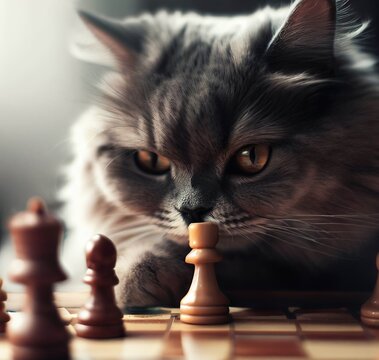 Cat Playing Chess