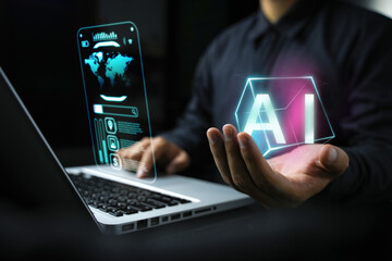 AI technology, intelligent robot science technology and artificial intelligence technology and future innovation and global connectivity to provide access to information and online networks.