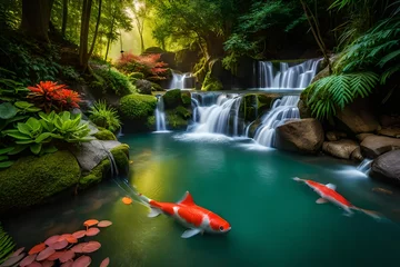  A  garden with a small waterfall and  fish  generated by AI tool © Nazia