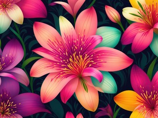 colourful Lily floral pattern