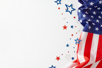 Creating the framework for a joyful Labor Day celebration. Top view photo of USA national flag,...