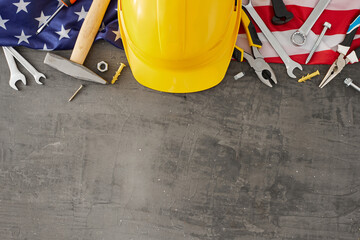 Acknowledge the valuable contributions of construction workers during Labor Day. Top view of...