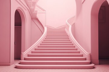 Pink stairs lead to white steps under a pink background, representing success, exam preparation, and wealth. Generative AI