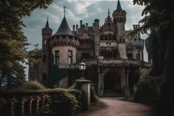 Fototapeta na wymiar Enchanting castle with majestic entrance. Generative AI