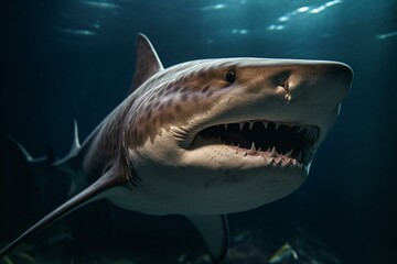 A lifelike depiction of a tiger shark. Generative AI