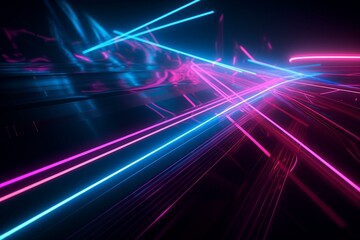 Fototapeta na wymiar An abstract composition of neon pink and blue tones showcasing luminous lasers and dynamic lines. Generative AI