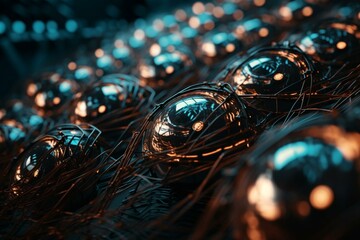 Conceptual image of glowing eye bots forming a network. Generative AI