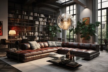Living room with big couch and two standing lights