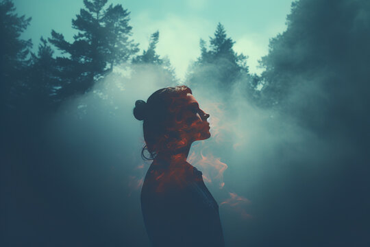 Individual outdoors taking a deep breath